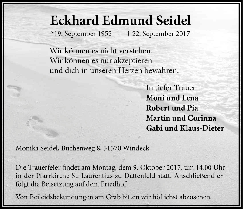  Traueranzeige für Eckhard Edmund Seidel vom 07.10.2017 aus Kölner Stadt-Anzeiger / Kölnische Rundschau / Express