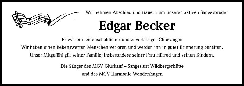  Traueranzeige für Edgar Becker vom 28.10.2017 aus Kölner Stadt-Anzeiger / Kölnische Rundschau / Express