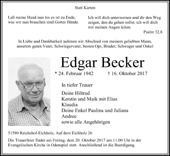 Anzeige von Edgar Becker von Kölner Stadt-Anzeiger / Kölnische Rundschau / Express