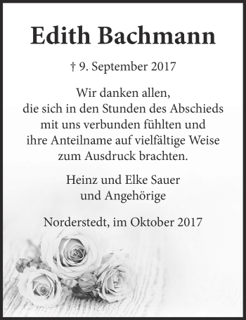 Anzeige von Edith Bachmann von  Kölner Wochenspiegel 