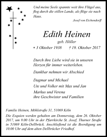 Anzeige von Edith Heinen von Kölner Stadt-Anzeiger / Kölnische Rundschau / Express