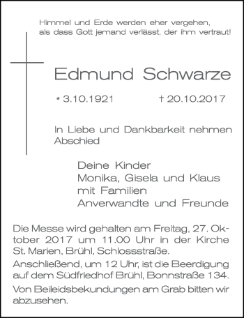 Anzeige von Edmund Schwarze von  Schlossbote/Werbekurier 