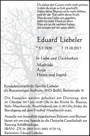 Anzeige von Eduard Liebeler von  Schlossbote/Werbekurier 