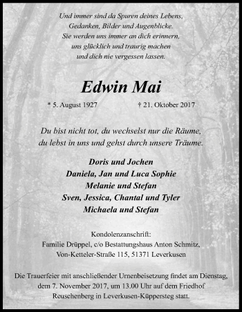 Anzeige von Edwin Mai von Kölner Stadt-Anzeiger / Kölnische Rundschau / Express