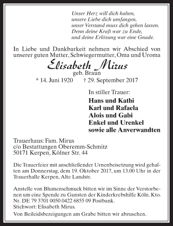 Anzeige von Elisabeth Mirus von  Werbepost 