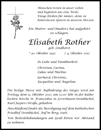 Anzeige von Elisabeth Rother von Kölner Stadt-Anzeiger / Kölnische Rundschau / Express