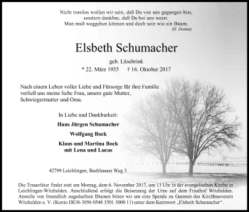 Anzeige von Elsbeth Schumacher von Kölner Stadt-Anzeiger / Kölnische Rundschau / Express