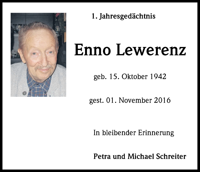  Traueranzeige für Enno Lewerenz vom 30.10.2017 aus Kölner Stadt-Anzeiger / Kölnische Rundschau / Express