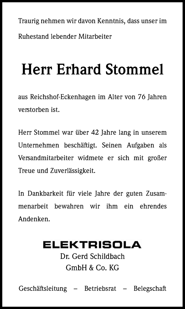  Traueranzeige für Erhard Stommel vom 25.10.2017 aus Kölner Stadt-Anzeiger / Kölnische Rundschau / Express