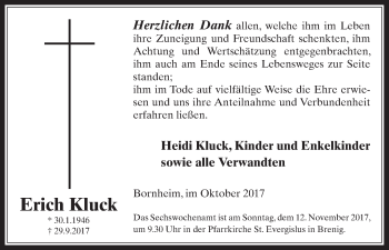 Anzeige von Erich Kluck von  Schaufenster/Blickpunkt 
