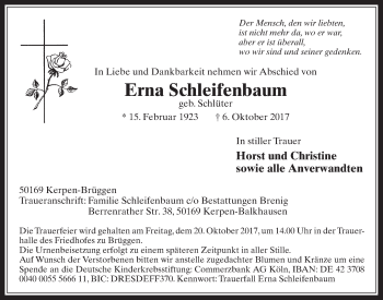 Anzeige von Erna Schleifenbaum von  Werbepost 