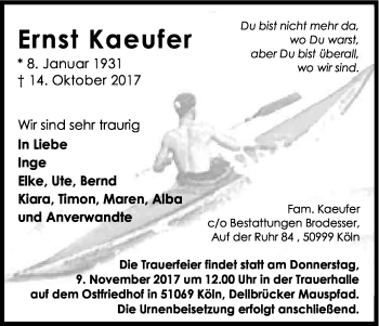 Anzeige von Ernst Kaeufer von Kölner Stadt-Anzeiger / Kölnische Rundschau / Express