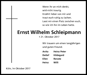Anzeige von Ernst Wilhelm Schleipmann von Kölner Stadt-Anzeiger / Kölnische Rundschau / Express