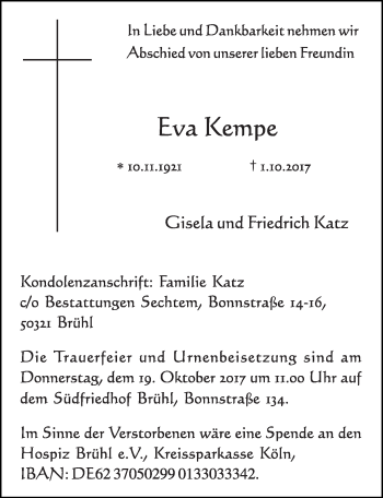 Anzeige von Eva  Kempe von  Schlossbote/Werbekurier 