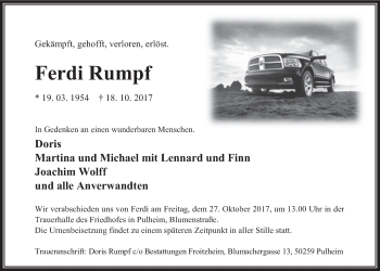 Anzeige von Ferdi Rumpf von  Wochenende 