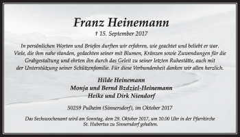 Anzeige von Franz Heinemann von  Sonntags-Post 