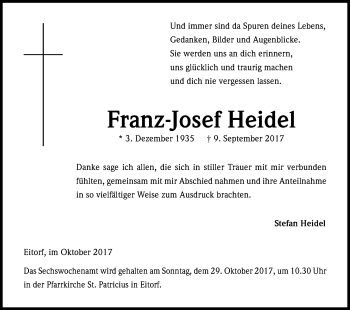 Anzeige von Franz-Josef Heidel von Kölner Stadt-Anzeiger / Kölnische Rundschau / Express