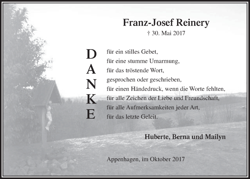  Traueranzeige für Franz-Josef Reinery vom 18.10.2017 aus  Lokalanzeiger 