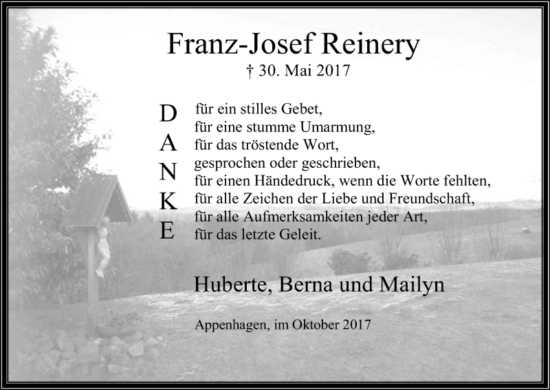  Traueranzeige für Franz-Josef Reinery vom 14.10.2017 aus Kölner Stadt-Anzeiger / Kölnische Rundschau / Express