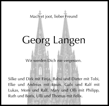 Anzeige von Georg Langen von Kölner Stadt-Anzeiger / Kölnische Rundschau / Express
