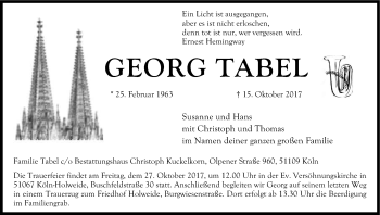 Anzeige von Georg Tabel von Kölner Stadt-Anzeiger / Kölnische Rundschau / Express