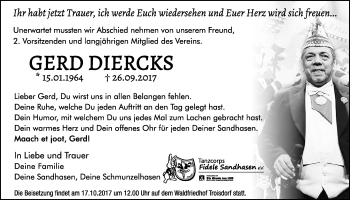 Anzeige von Gerd Diercks von  Extra Blatt 