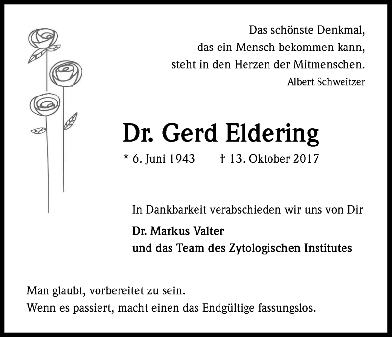 Traueranzeige für Gerd Eldering vom 28.10.2017 aus Kölner Stadt-Anzeiger / Kölnische Rundschau / Express