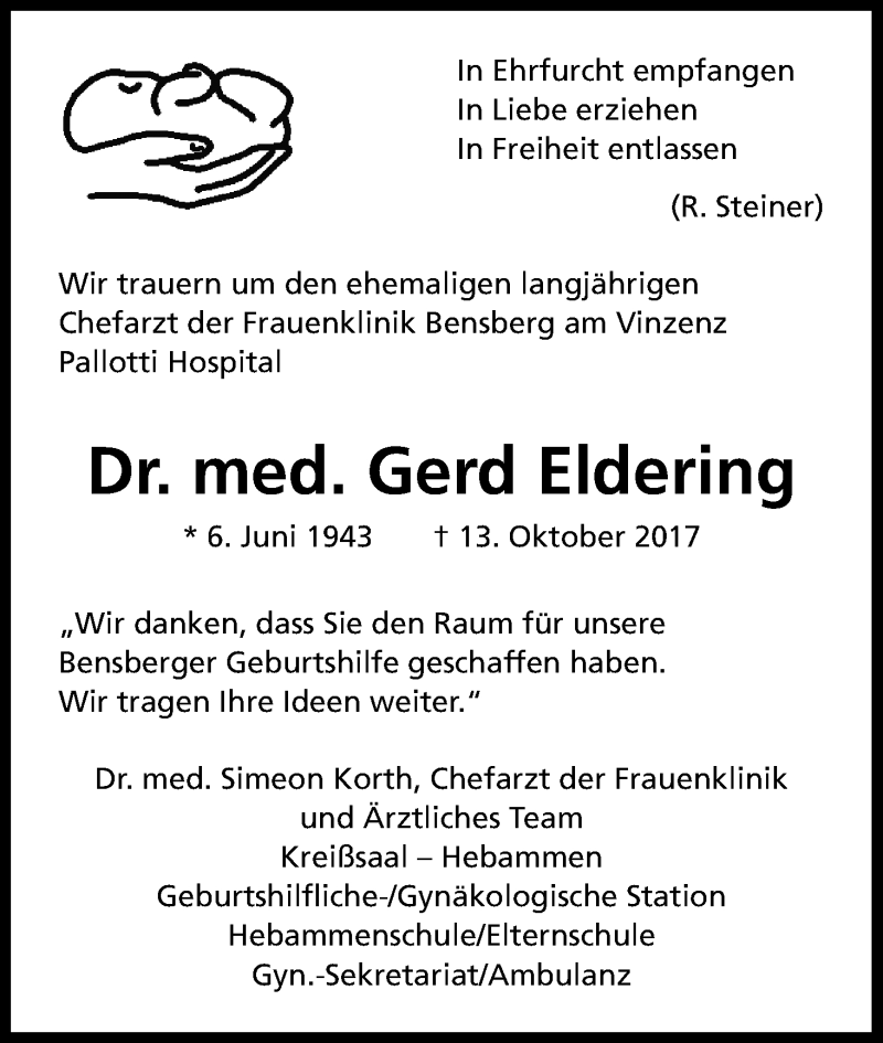  Traueranzeige für Gerd Eldering vom 21.10.2017 aus Kölner Stadt-Anzeiger / Kölnische Rundschau / Express