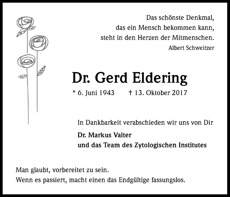  Traueranzeige für Gerd Eldering vom 21.10.2017 aus Kölner Stadt-Anzeiger / Kölnische Rundschau / Express