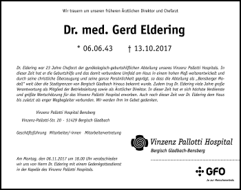 Anzeige von Gerd Eldering von Kölner Stadt-Anzeiger / Kölnische Rundschau / Express