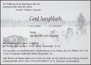 Anzeige von Gerd Jungbluth von  Schlossbote/Werbekurier 