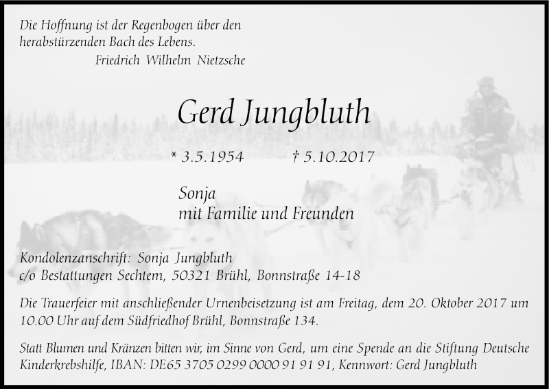  Traueranzeige für Gerd Jungbluth vom 11.10.2017 aus Kölner Stadt-Anzeiger / Kölnische Rundschau / Express