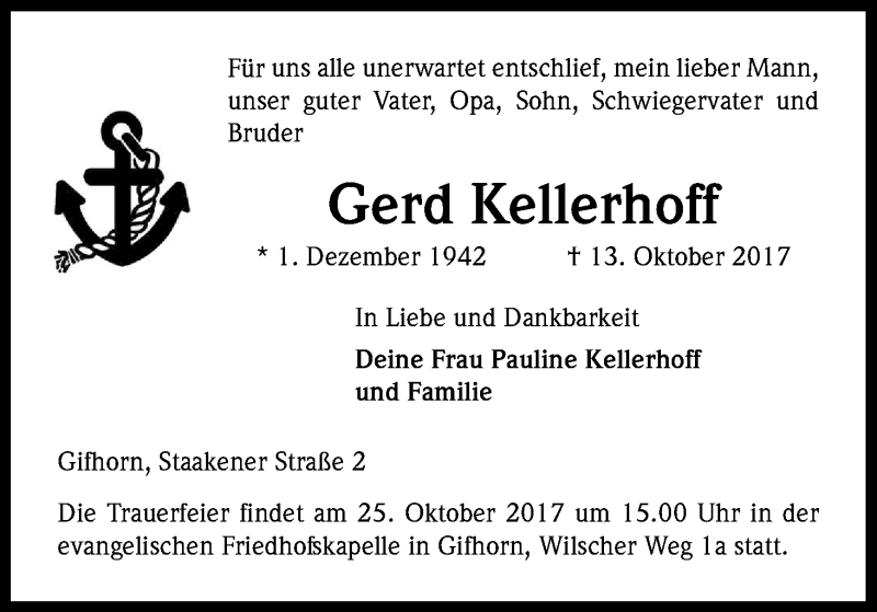  Traueranzeige für Gerd Kellerhoff vom 23.10.2017 aus Kölner Stadt-Anzeiger / Kölnische Rundschau / Express