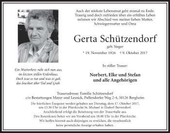 Anzeige von Gerta Schützendorf von  Sonntags-Post 