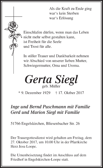 Anzeige von Gerta Siegl von  Anzeigen Echo 
