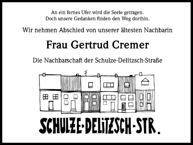 Traueranzeige für Gertrud Cremer vom 14.10.2017 aus Kölner Stadt-Anzeiger / Kölnische Rundschau / Express