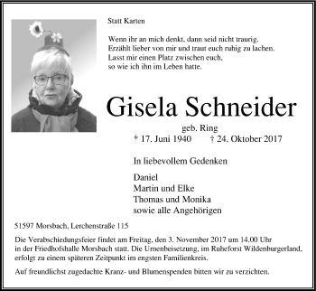 Anzeige von Gisela Schneider von Kölner Stadt-Anzeiger / Kölnische Rundschau / Express