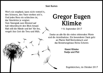 Anzeige von Gregor Eugen Klimke von Kölner Stadt-Anzeiger / Kölnische Rundschau / Express