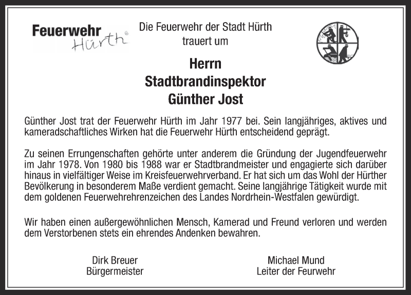  Traueranzeige für Günther Jost vom 07.10.2017 aus  Sonntags-Post 