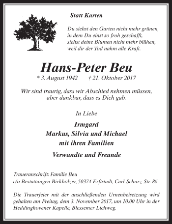 Anzeige von Hans-Peter Beu von  Sonntags-Post 