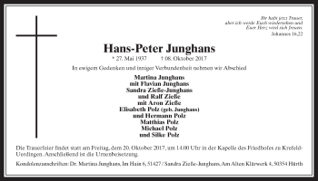 Anzeige von Hans-Peter Junghans von  Wochenende  Werbepost 