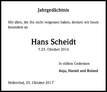 Anzeige von Hans Scheidt von Kölner Stadt-Anzeiger / Kölnische Rundschau / Express