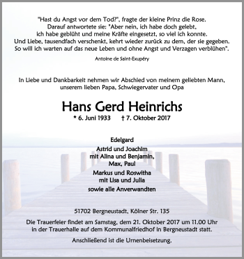 Anzeige von Hans Gerd Heinrichs von Kölner Stadt-Anzeiger / Kölnische Rundschau / Express