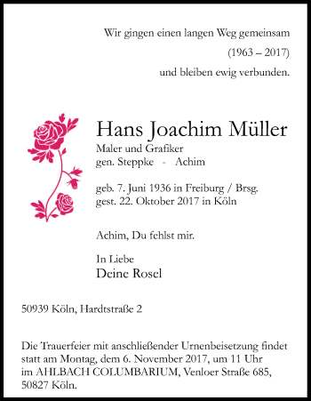 Anzeige von Hans Joachim Müller von Kölner Stadt-Anzeiger / Kölnische Rundschau / Express