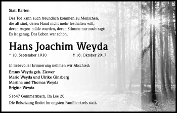 Anzeige von Hans Joachim Weyda von Kölner Stadt-Anzeiger / Kölnische Rundschau / Express