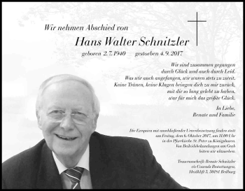 Anzeige von Hans Walter Schnitzler von Kölner Stadt-Anzeiger / Kölnische Rundschau / Express