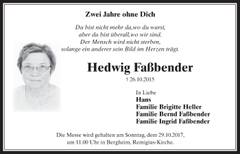 Anzeige von Hedwig Faßbender von  Werbepost 