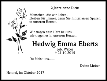 Anzeige von Hedwig Emma Eberts von Kölner Stadt-Anzeiger / Kölnische Rundschau / Express