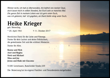 Anzeige von Heike Krieger von Kölner Stadt-Anzeiger / Kölnische Rundschau / Express