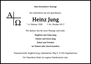 Anzeige von Heinz Jung von Kölner Stadt-Anzeiger / Kölnische Rundschau / Express